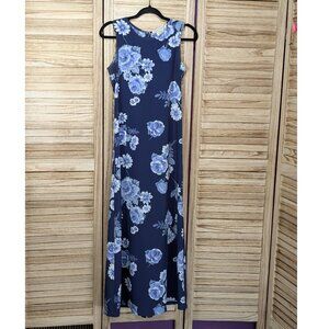 Flower Garden Maxi Dress Floral Blue/White VINTAGE Size Med